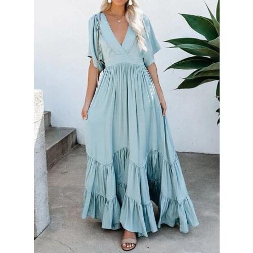 Bohemian solid color one-piece long dress waist fashion dress