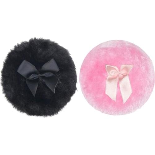Large Fluffy Powder Puff for Face Body Round Powder Loose Puff with Ribbon Bow Handle Transparent Storage Box