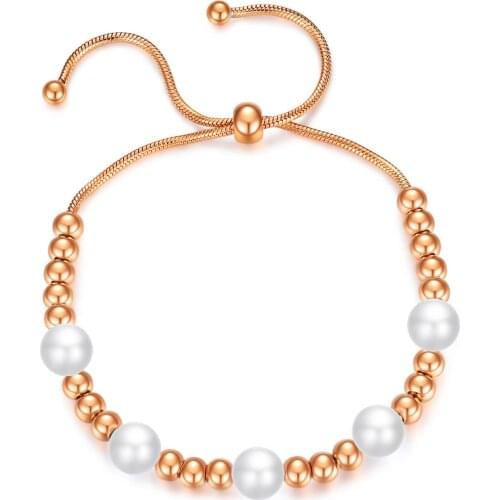 Titanium Steel Bracelet Round Bead Imitation Pearl Bracelet Womens Beaded Clasps Bracelet