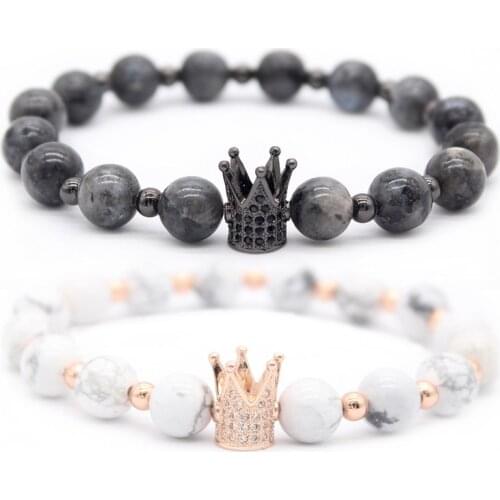 Poshfeel His And Hers Couple Bracelets Distance Jewelry Cz Crown King Charm Stone Bracelet for Lovers Gift MBR180001