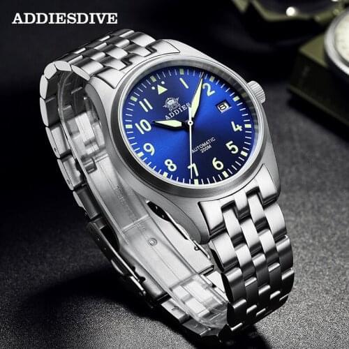 Addies Dive Pilot Watch Automatic Mechanical Diver Watch C3 Luminous Mens Watches Sapphire Crystal 200m NH35 Jubilee Wristwatch