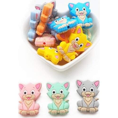 Chenkai 50PCS Silicone Cat Teether Beads DIY Baby Kitten Animal Cartoon Chewing Pacifier Dummy Sensory Jewelry Toy Accessories