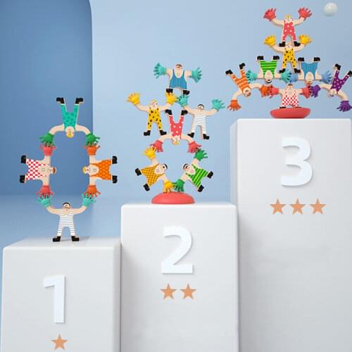 Children baby wooden stacking toys Hercules Acrobatic Troupe Villain Blocks Balance Parent-child Interactive Kids Montessori Toy