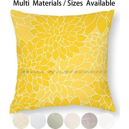Mustard Yellow Large Dahlia Flower Petals Pillow Case Throw Pillow Cover Cotton Linen Flax Mustard Yellow Petals Flowers