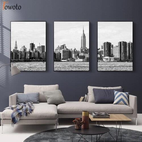 New York City Canvas Painting Modern Wall Art Black and White Poster Manhattan Skyline Art Print Wall Pictures for Living Room