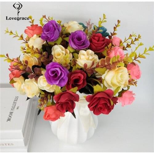 5 Branch 10 Heads Artificial Roses Flowers Silk Fake Flores Wedding Table DIY Home Garden Decoration Imitation Fake Flowers