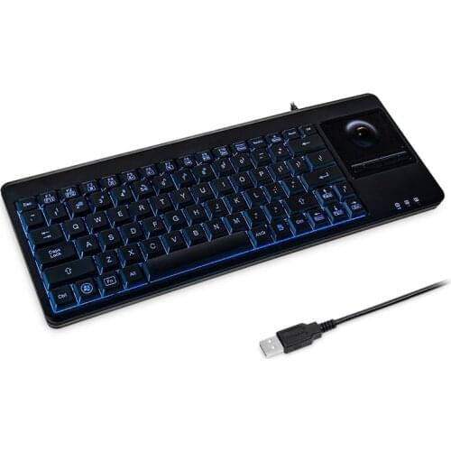 Perixx PERIBOARD-314 Backlit Keyboard with Trackball - Wired USB Interface with 2xUSB Hub - Blue Backlit Feature