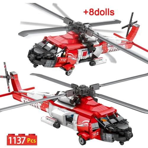 1137pcs Military Series Fighter Helicopter Building Blocks City Police Airplane Technical Aircraft Figures Bricks Toys for Boys