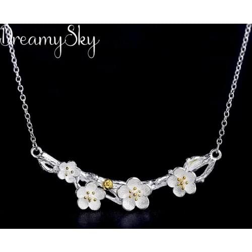 Korean Silver Color Cherry Blossoms Flower Necklaces For Women Bijoux Long Choker Necklaces Statement Jewelry Gift 2019
