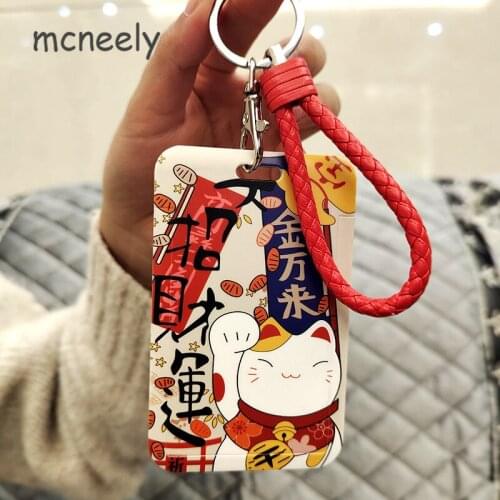 Jubilant Fortune Cat Creative Lanyard Card Holder Student Hanging Neck Mobile Phone Lanyard Badge Subway Access Card Holder