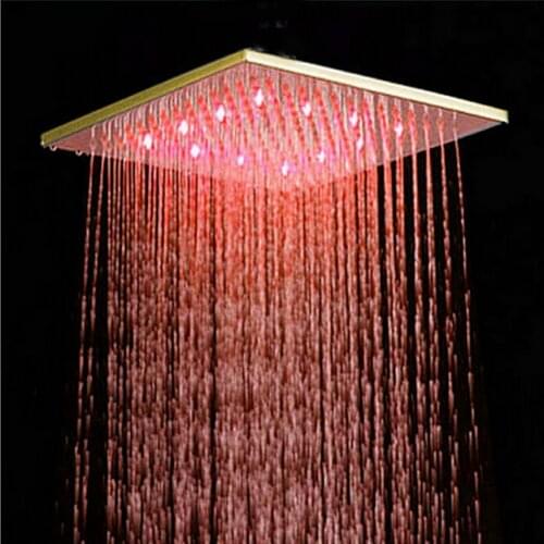 LED Colors 8" 10" 12" Golden Wall / Ceiling Mounted Square Top Sprayer Brass Shower Head