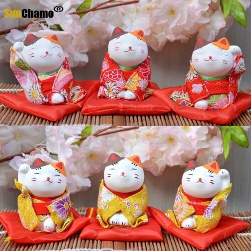 Mini Cute Japanese Kimono Lucky Cat Car Ornaments Housewarming Wedding Gift Maneki Neko Home Decoration Craft home decor
