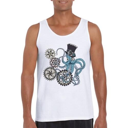 Fashion Punk Style Design Steampunk Octopus Printed Men Tank Tops Funny O-Neck Vest Sleeveless Casual Men Tee
