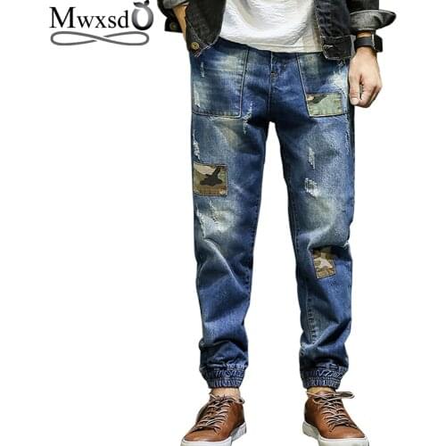 Mwxsd brand men jeans Pants Cotton Mens Spring Autumn ripped and hole Harem Pants male Comfortable Trousers plus 29-40