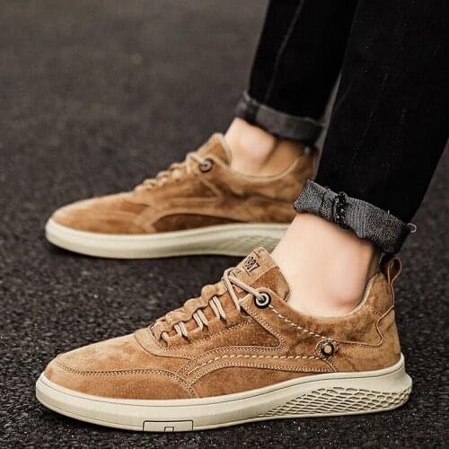 Leather Men Shoes New Sportswear Casual Shoes Soft Leather Fashion Shoes Breathable Abrasive Leather Fashion Low-top Men Shoes