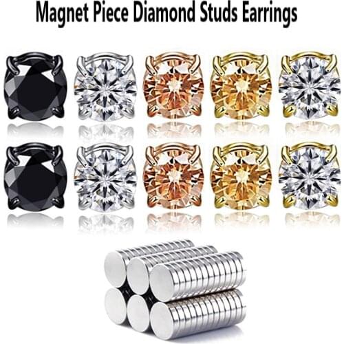 Mens Strong Magnet Magnetic Ear Stud Punk Non Piercing Zircon Earring Stainless Steel Earrings Gift for Boyfriend Lover Jewelry