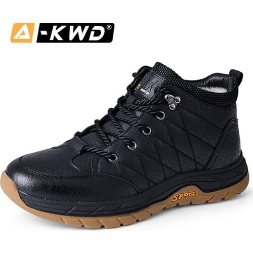2020 Winter Outdoor Waterproof Men Boots Plush Warm Snow Boots Black Casual Shoes Sneakers Men Leather Ankle Boots Botas Hombre