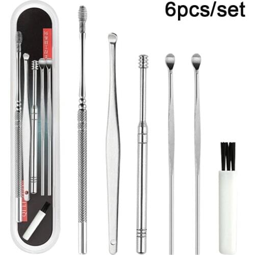 6Pcs Ear Cleaner Set Stainless Steel Ear Wax Pickers Spiral Earpick Wax Remover Curette Ear Cleaner Spoon Ear Care Clean Tool