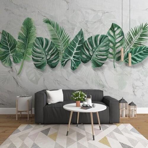 Custom Marble Wall Painting Plant Green Leaf 3D Photo Wallpaper For Kitchen Bedroom Living Room Home Decor Mural Papel De Parede