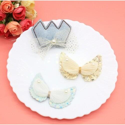 10Pcs New bow crown and wings Appliques for Craft Clothes Stickers Supplies DIY Hair Clips ornament