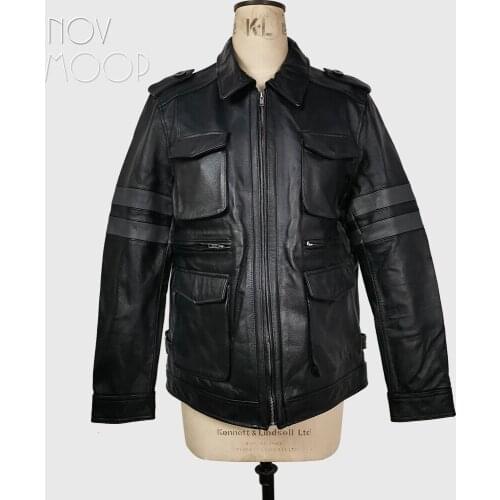 Novmoop genuine leather high quality thick cowhide mens jacket sports style four big pockets decor last one piece clearance C8
