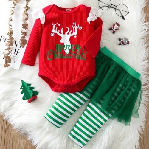 New Arrival Kids Girls Christmas Pattern Pajama Set