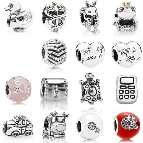 NEW 100% 925 Sterling Silver 1:1 Cab Taxi Cow Stylish Wish Easter Bunny Rabbit Charm Bead Fit DIY Original Bracelet Jewelry Gift