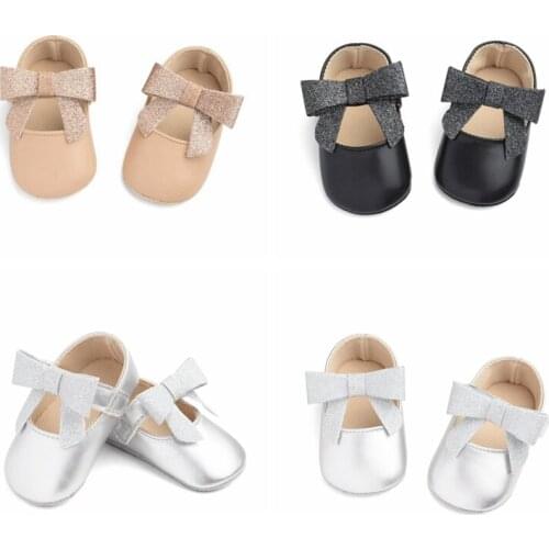Newborn Baby Girl Bow Princess Shoes Soft Sole Crib Shoes Leather Solid Flat Baby Shoes