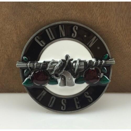 BuckleClub wholesale zinc alloy guns and roses music cowboy jeans gift belt buckle FP-03357-1 pewter finish 4cm width loop