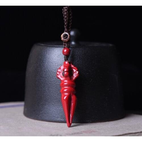 Natural Purple Cinnabar Double-sided Engraving Vajra Pendant Necklaces Manual Rope Women Men Fashion Jewelry Gift Dropship