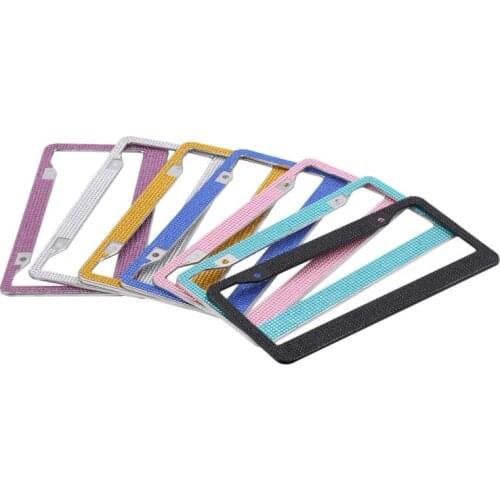 Stainless Steel License Plate Frame With Two Diamond-Encrusted Luxury Handmade Rhinestone Car License Plate Frames