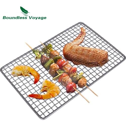 Boundless Voyage Titanium Grill Grate Camping Mini Charcoal Rack Outdoor Hiking BBQ Wire Mesh Cooling Net Plate & Hanging Chain
