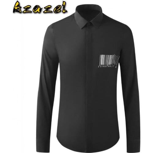 Azazel Cotton White Black Mens Shirts Luxury Long Sleeve Barcode Printed Casual Party Man Shirts Slim Fit Plus Size 4XL