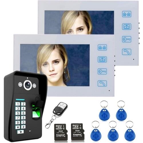 7" Recording HD 2 Monitor RFID Password Video Door Phone Intercom Doorbell With 8G TF Card Night Vision Security CCTV Camera