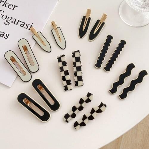 4PCS Black White Checkerboard Elegant Geometric Oval Waterdrop Acrylic Hairpin Hair Clip for Women Girl Fashion Hair Accessories