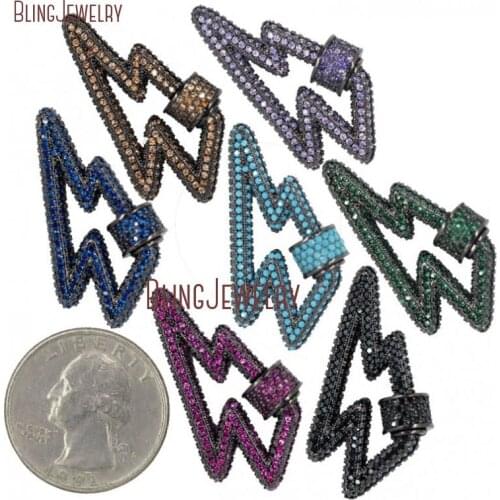 CZ Micro Pave Lightening Bolt Screw Clasp Lock Carabiner Pave Lock 31mmx19.5mm FC28032
