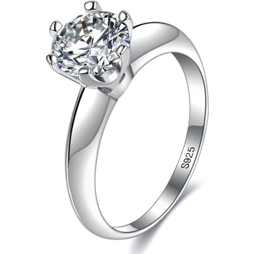 ZEMIOR 925 Sterling Silver Rings For women Shiny Geometry Round 5A+ Cubic Zirconia Wedding Engagement Ring Bride Luxury Jewelry