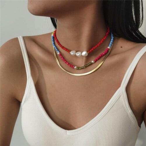 Women Fashion Multilayer Acrylic Bead Choker Collar Necklace Sets Gothic Chain Statement Necklace Jewelry Punk Neck Goth Choker