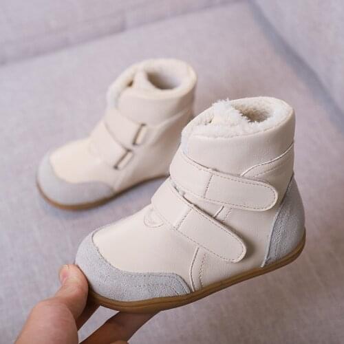 Genuine leather child slip-resistant female snow boots child snow boots male medium-leg child cotton-padded soft outsole
