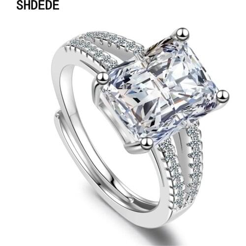 SHDEDE 925 Sterling Silver Women Engagement Rings Wedding Jewelry Embellished With Crystals From Swarovski Adjustable Size -X351