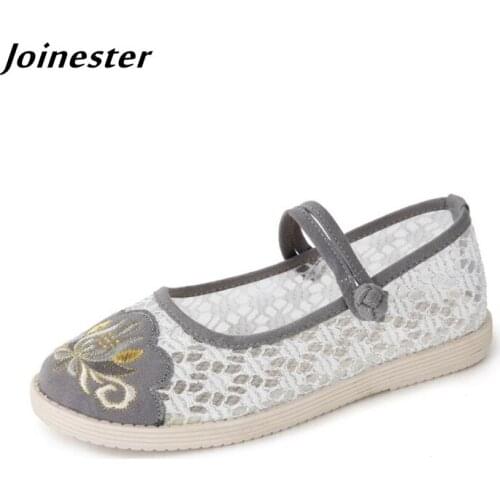 Air Mesh Women Flat Shoes Close Toe Sandals for Ladies Vintage Mary Jane Flats for Spring Summer Female Ethnic Casual Shoes