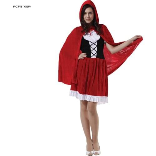 Women Halloween Little Red Riding Hood Costumes Adult Female Fairy tales Cosplay Purim Carnival parade Bar Role Play Party dress