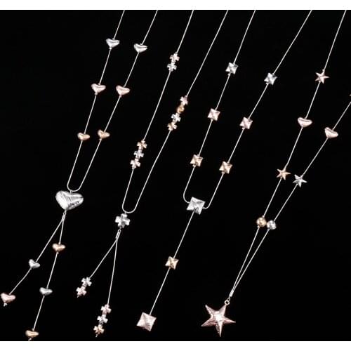 Vintage Long Gold Chain Necklaces For Women Statement Boho Heart Star Clover Beads Tassel Necklace Trendy Jewelry Gift 2020