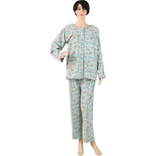 1 Set Patient Nursing Top and Pants Sleepwear Elderly Aid Clothes Pajamas for Old Man - Easy to Wear/Off - M/L/XL/XXL