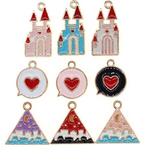 10Pcs Enamel Castle Mountain Heart Charms For Jewelry Making And Crafting earring Pendant Necklace And Bracelet Charm