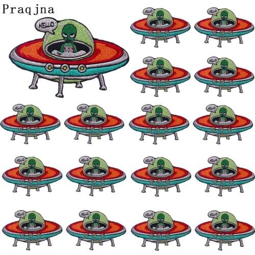 Prajna 10 PCS Space Alien Patches Iron On Patches For Clothing UFO Alien Embroidered Patches For Clothes DIY Stripe On Jacket