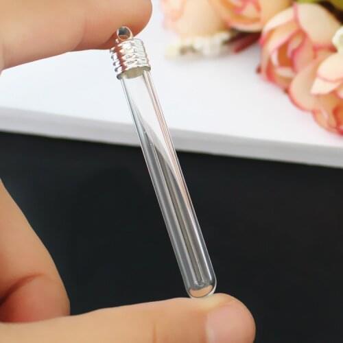 10PCS Name on Rice 50MM Long Glass Tubes Pendants With Metal Cap Glass Bottle Pendant Necklace Pendant DIY Vials