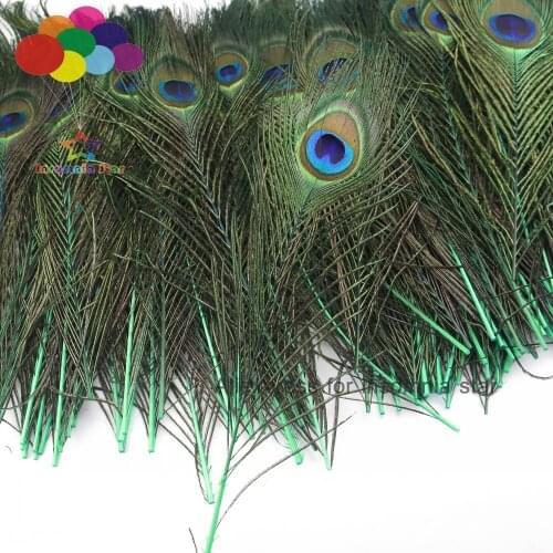 100pcs Peacock Tail grass green 25-30cm Feather Eyes Decoration Wedding Party