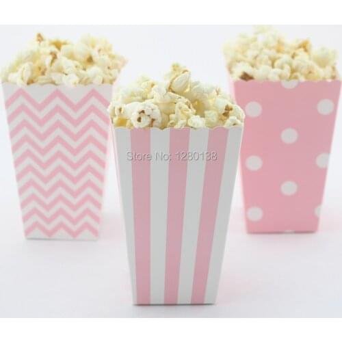 120pcs Light Pink popcorn boxes Chevron Dot Striped Printed Party Wedding Decor Supply Candy Buffet Treat Boxes