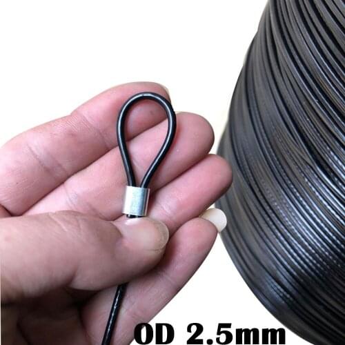 20Meter Steel PVC Coated Flexible Wire Rope Black soft Cable Stainless Steel Rustproof Clothesline OD 2.5mm WIthAluminum sleeve